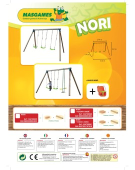 Gronxador triple de fusta quadrada Masgames NORI XL + seient cara a cara