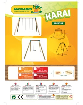 Gronxador doble de fusta quadrada Masgames KARAI DELUXE Adults (cautxú i cadenes)