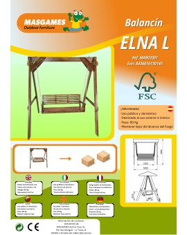 Balancí de jardí MASGAMES ELNA L amb sostre de lona