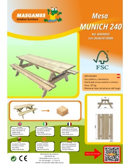 Taula de picnic MASGAMES MUNICH XL 235 cm llarg