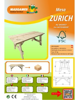 Taula de fusta d'exterior MASGAMES ZURIC