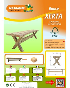 Banc de fusta MASGAMES XERTA 180 cm