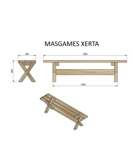 Banc de fusta MASGAMES XERTA 180 cm