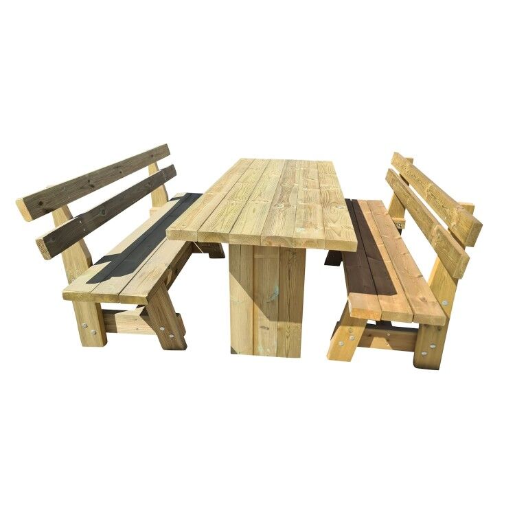 Taula de fusta exterior MASGAMES CALELLA amb bancs amb respatller MASGAMES VIC