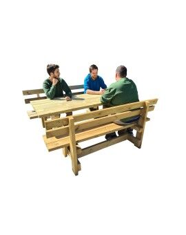 Taula de fusta exterior MASGAMES CALELLA amb bancs amb respatller MASGAMES VIC